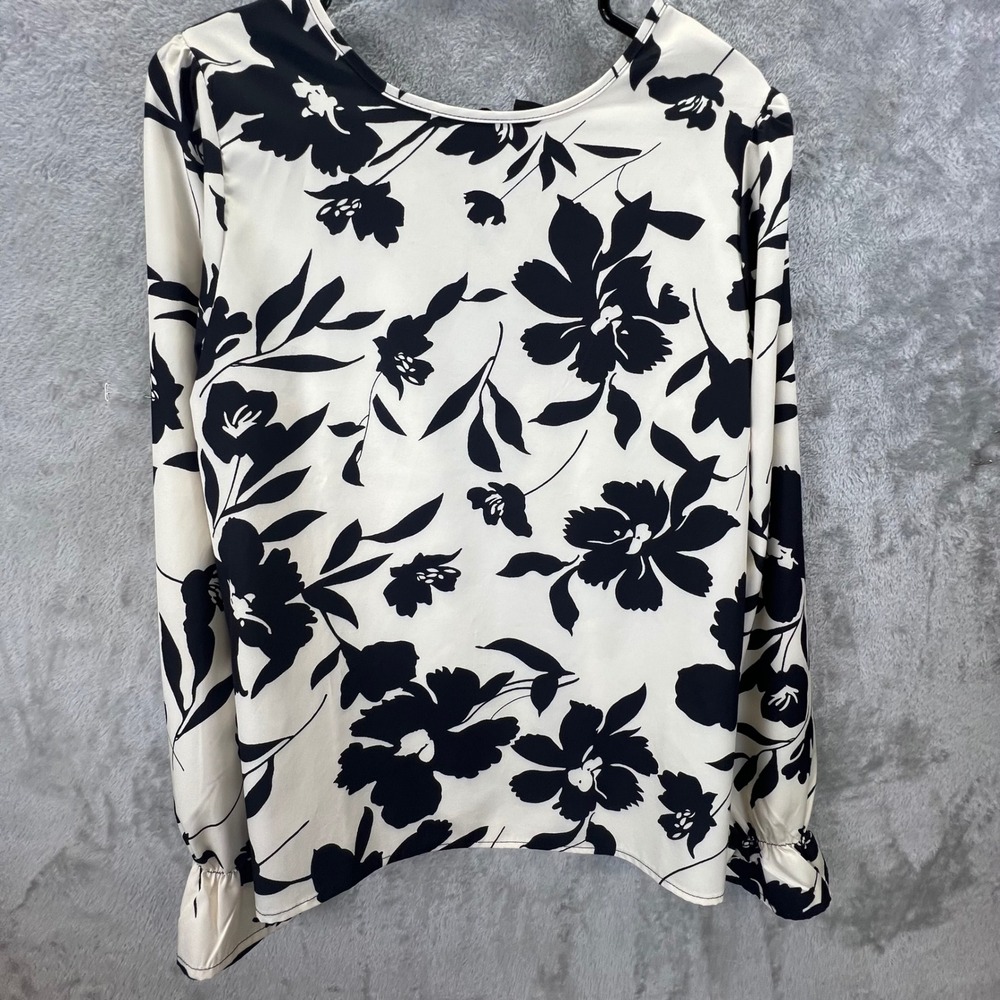 Cottagecore Floral Long Sleeve‎ Blouse Open Tie Back Ruffle Cuff Large Flowy